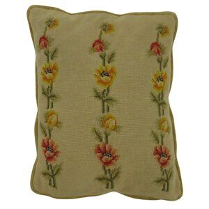 VTG Yellow Orange Poppy Needlepoint Throw Pillow Rectangle Velvet Country Floral